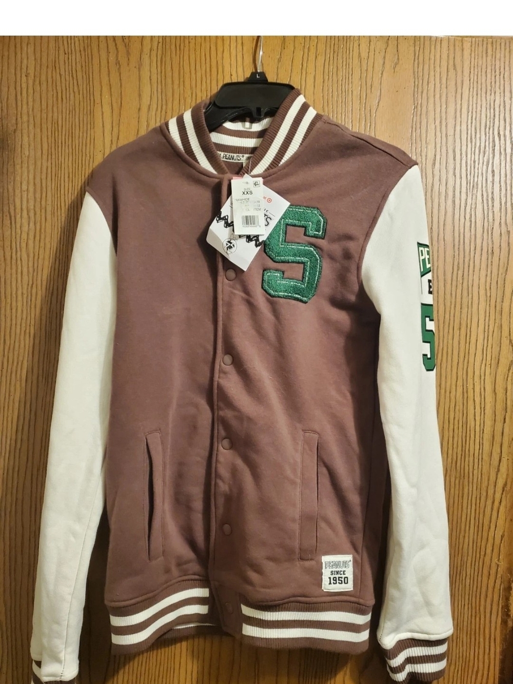 PEANUTS SNOOPY LETTERMAN GRAPHIC JACKET--BROWN--SIZE XXS--NEW!!!